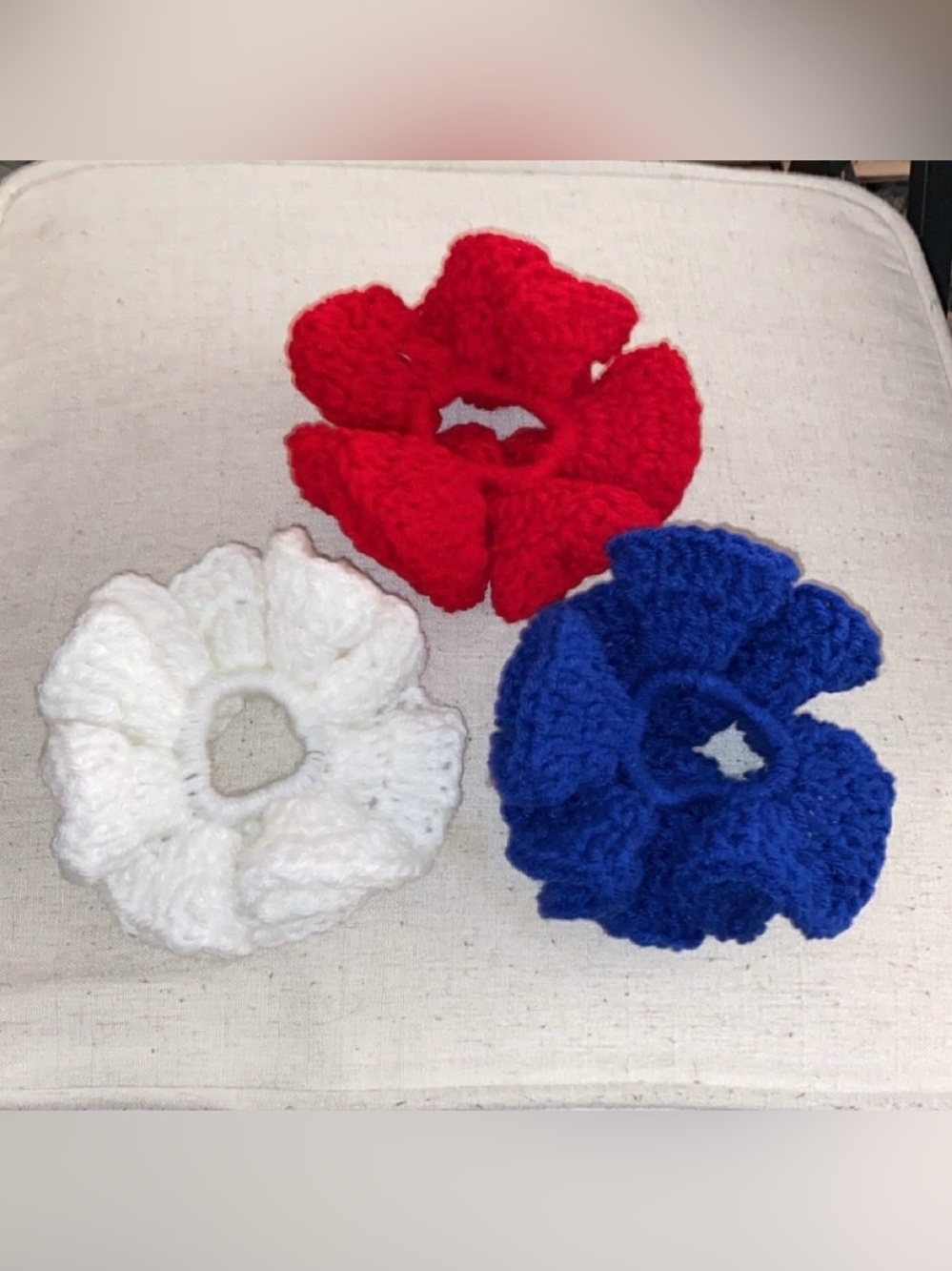 Handmade Crochet Scrunchies Trio - Red, White & Blue